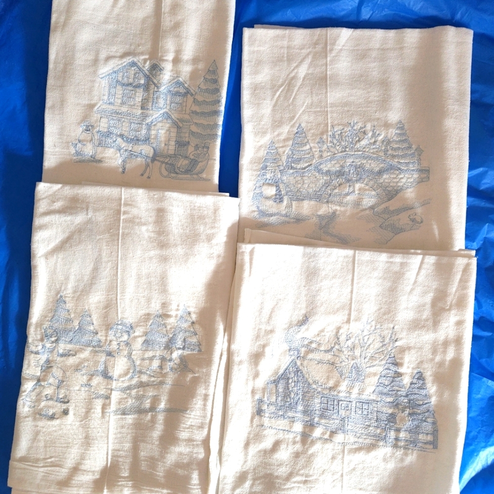 Flour sack tea towels with embroidery
